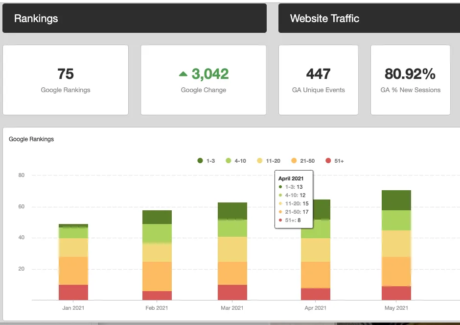 SEO campaign Jan to July 2021